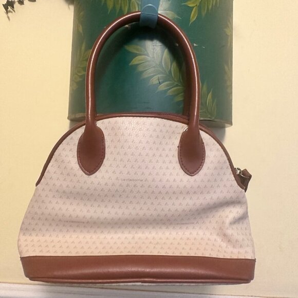 Liz Claiborne Vintage 90s Handbag Cream Brown Leather logo print rare - Picture 2 of 5